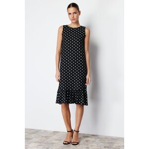 Trendyol Black Polka Dot Skirt Ruffled Ribbed Stretchy Knitted Midi Dress