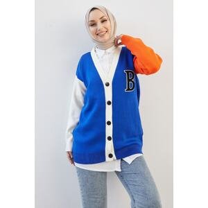 InStyle Letter B Printed Knitwear Cardigan - Saxe Blue