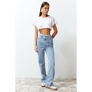 Trendyol Blue More Sustainable Waist Detailed High Waist Wide Leg Jeans