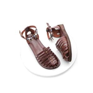 Marjin Women's Genuine Leather Eva Sole Daily Sandals Demes Red Brown