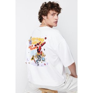 Trendyol White Oversize Space Printed 100% Cotton T-Shirt