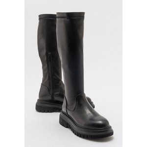 LuviShoes HENİN Black Stretch Women's Knee High Flat Boots