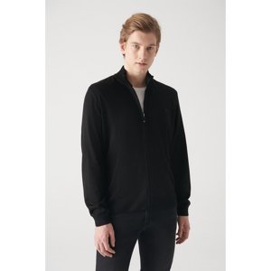 Avva Men's Black Wool Blended Half Zipper High Neck Regular Fit Cardigan