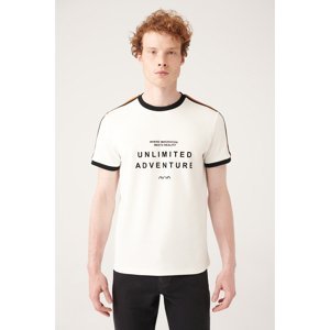 Avva Men's White Crew Neck Printed Shoulder Striped Regular Fit T-shirt