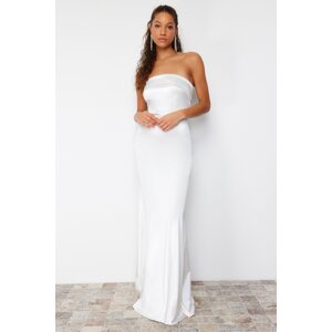 Trendyol White Fish Knitted Long Wedding/Nikah Night Evening Dress