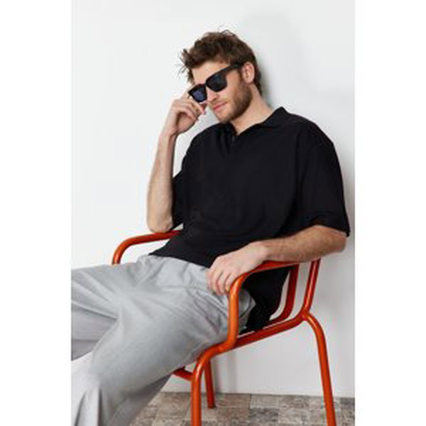Trendyol Limited Edition Basic Black Oversize/Wide Fit Full Fabric Polo Neck T-Shirt