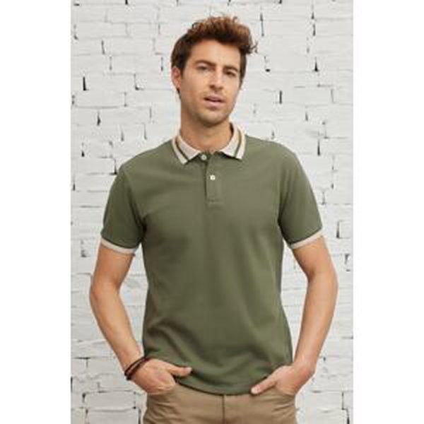 AC&Co / Altınyıldız Classics Men's Khaki Slim Fit Slim Fit 100% Cotton Roll-Up Polo T-Shirt