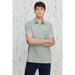 AC&Co / Altınyıldız Classics Men's Khaki White Easy to Iron Slim Fit Slim Fit Polo Neck Short Sleeve Jacquard T-Shirt