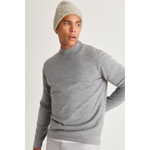 AC&Co / Altınyıldız Classics Men's Gray Melange Anti-Pilling Standard Fit Normal Cut Half Turtleneck Knitwear Sweater.