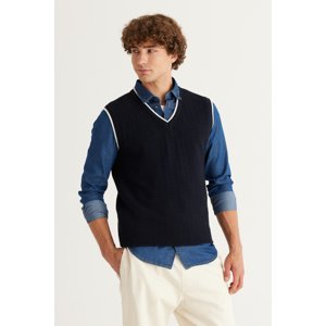 AC&Co / Altınyıldız Classics Men's Navy Blue Standard Fit Regular Fit V Neck Cotton Knitwear Sweater