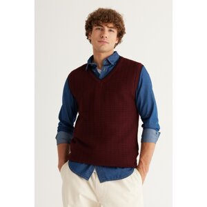 AC&Co / Altınyıldız Classics Men's Burgundy Standard Fit Normal Cut V-Neck Cotton Knitwear Sweater