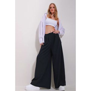 Trend Alaçatı Stili Women's Navy Blue High Waist Darted Wide Leg Front Zipper Trousers