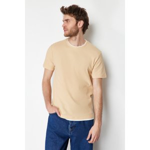 Trendyol Beige Regular/Normal Fit 100% Cotton Textured Basic T-Shirt