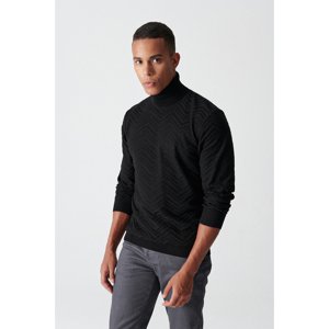 Avva Men's Black Turtleneck Jacquard Sweater