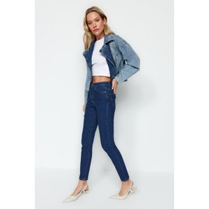 Trendyol Dark Blue High Waist Skinny Jeans with Shards