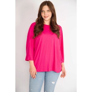 Şans Women Fujya Plus Size Crew Neck Capri Sleeve Blouse