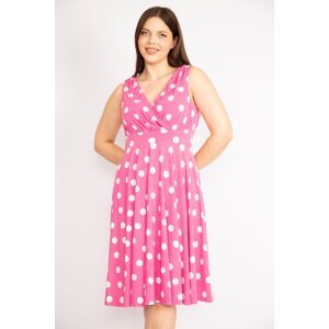 Şans Women's Pink Plus Size Collar Pointed Patterned Dress
