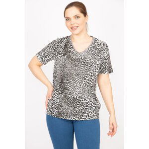 Şans Women's Leo Plus Size Cotton Fabric V-Neck Blouse