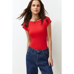 Trendyol Red Fitted Boat Neck Flexible Snaps Knitted Bodysuit