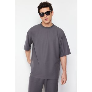 Trendyol Anthracite Relaxed/Comfortable Fit Short Sleeve Textured T-Shirt