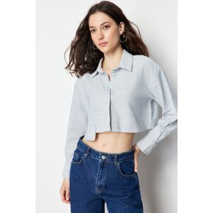 Trendyol Ecru Striped Asymmetric Pocket Crop Cotton Woven Shirt
