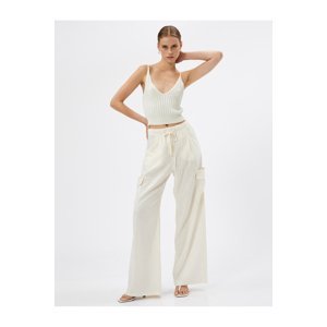 Koton Cargo Trousers Linen Blended Pocket Detail Laced Waist