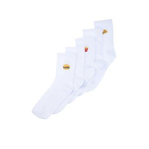 Trendyol 5-Pack White Cotton Food Embroidered College-Tennis-Mid-Length Socks