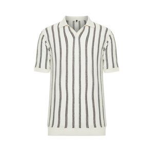 Trendyol Ecru Regular Fit Striped Openwork Loose Pat Limited Edition Knitwear Polo Neck T-Shirt