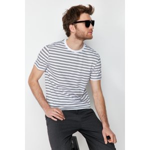 Trendyol White Regular/Regular Fit Striped 100% Cotton T-Shirt