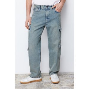 Trendyol Blue Distressed Look Wide Cut Jeans Jeans with Cargo Pockets