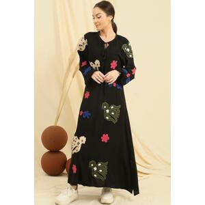 By Saygı Tie Neck Bird Applique Oversize Viscose Dress