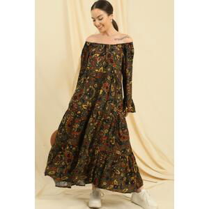 By Saygı Madonna Neck Shawl Patterned Oversize Viscose Dress