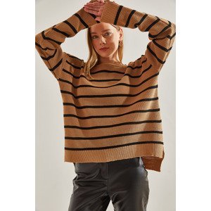 Bianco Lucci Women's Crew Neck Striped Knitwear Sweater
