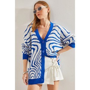 Bianco Lucci Women's Oversize Zebra Patterned Knitwear Cardigan