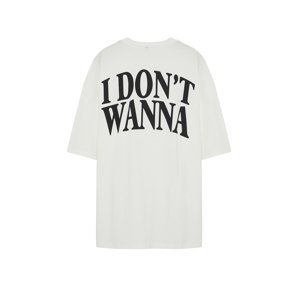 Trendyol Large Size White Oversize Text Printed 100% Cotton Comfortable T-shirt