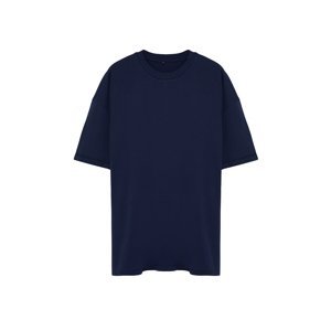 Trendyol Large Size Navy Oversize/Wide Cut 100% Cotton T-Shirt