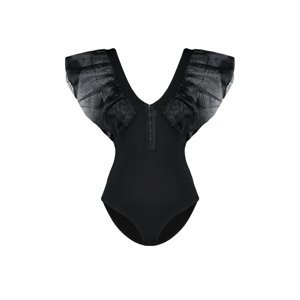 Trendyol Black Woven Garnish Attached Flexible Knitted Bodysuit