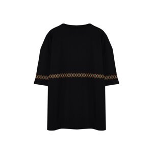 Trendyol Plus Size Black Oversize/Wide Cut 100% Cotton Ethnic Embroidery Comfortable T-Shirt