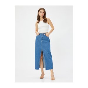Koton Midi Denim Skirt with Slit Detail, Pockets, Buttons