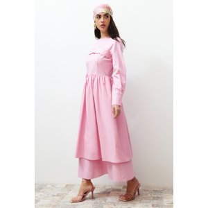 Trendyol Pink Front Detailed Plain Woven Dress