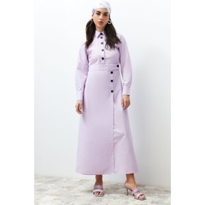 Trendyol Lilac Shirt Collar Button Detail Plain Woven Dress