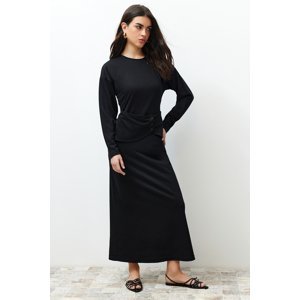 Trendyol Black Waist Detailed Plain Knitted Dress