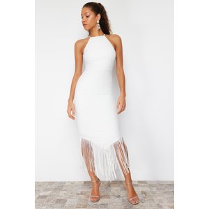 Trendyol Bridal White Tasseled Woven Dress