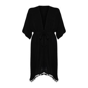 Trendyol Curve Black Tasseled Woven Kimono & Kaftan