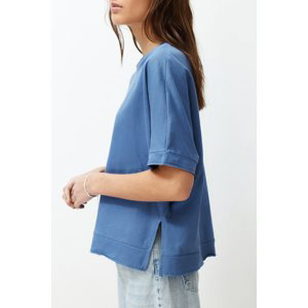 Trendyol Indigo 100% Cotton Cut and Slit Detailed Oversize/Comfortable Cut Knitted T-Shirt