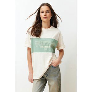 Trendyol Stone 100% Cotton Color Blocked City Printed Oversize/Wide Cut Knitted T-Shirt