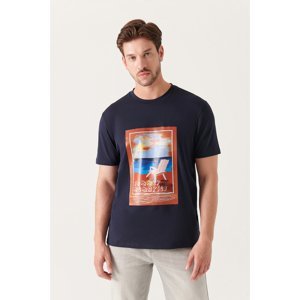 Avva Men's Navy Blue Slogan Printed Cotton T-shirt