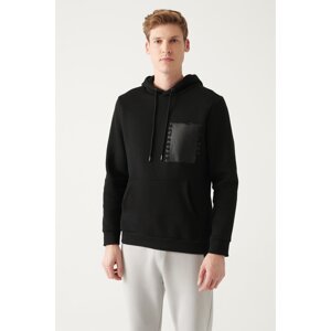 Avva Men's Black Hooded Collar 3 Thread Inner Fleece Printed on Back Regular Fit Sweatshirt