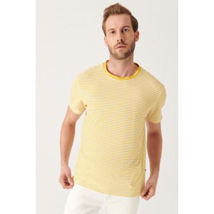Avva Men's Mustard Cross Striped T-shirt