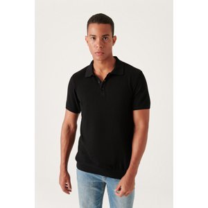 Avva Men's Black Textured Polo Collar Slim Fit Slim Fit Knitwear T-shirt